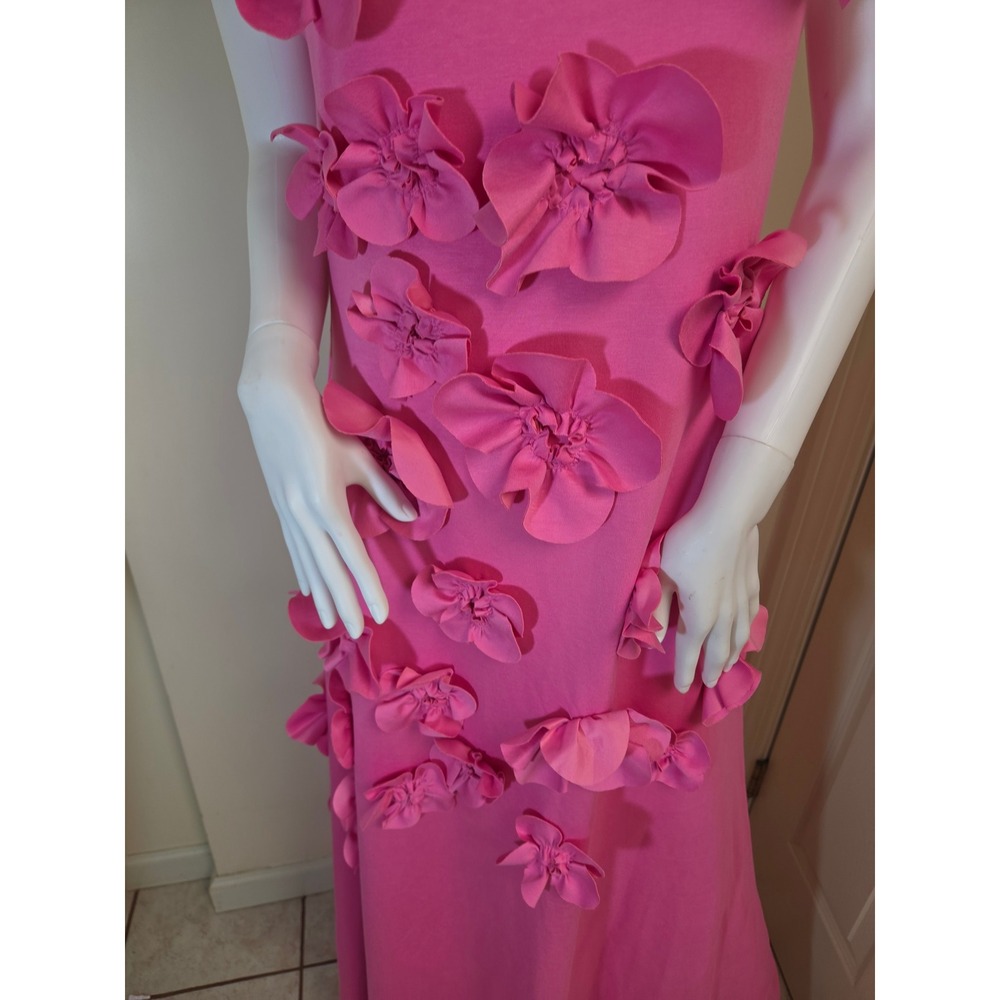 Pink 3D Floral Applique Mock Neck Maxi Dress Sleeveless Tie Back Gown Large - Picture 7 of 8